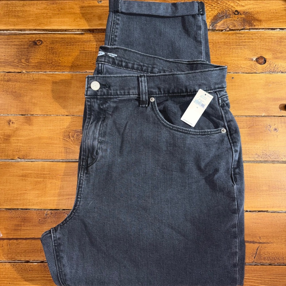Old Navy Boyfriend Jeans Womens 16 (Fits 38x28) Black Mid-Rise Stretch Denim NEW